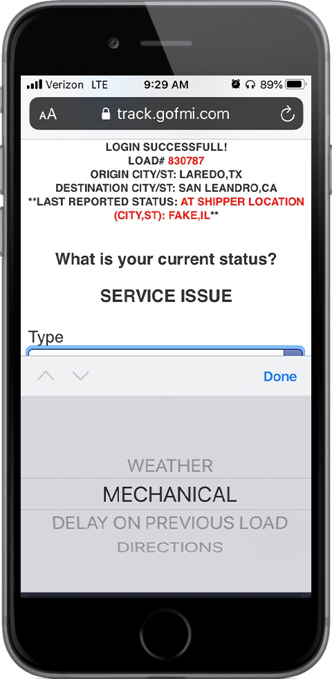 provide status delays or issues with the shipment